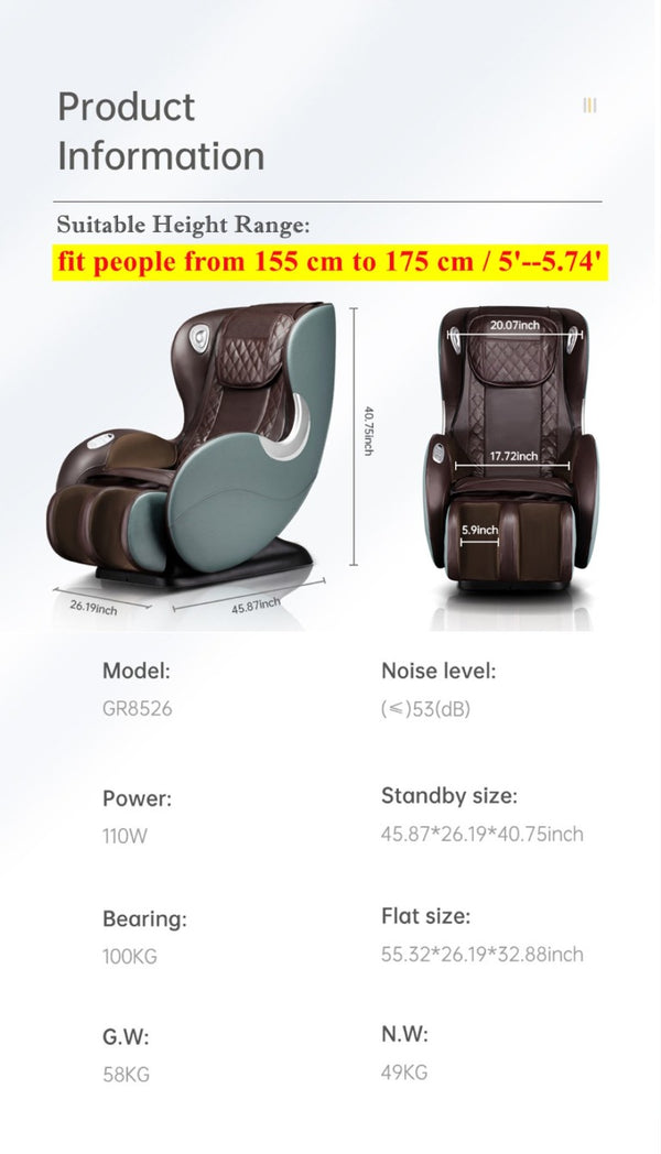 English Elm Massage Recliner with SL Track Shiatsu Full Body Heat Therapy and Bluetooth Speaker W73030043