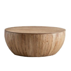 English Elm 35.43Vintage Barrel Coffee Table Solid Fir Wood with Hidden Storage Living Room W757119054