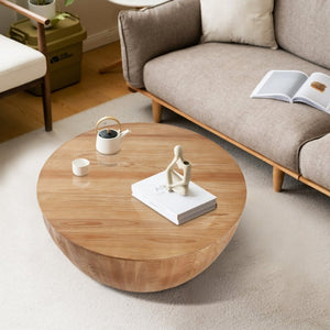 English Elm 35.43Vintage Barrel Coffee Table Solid Fir Wood with Hidden Storage Living Room W757119054