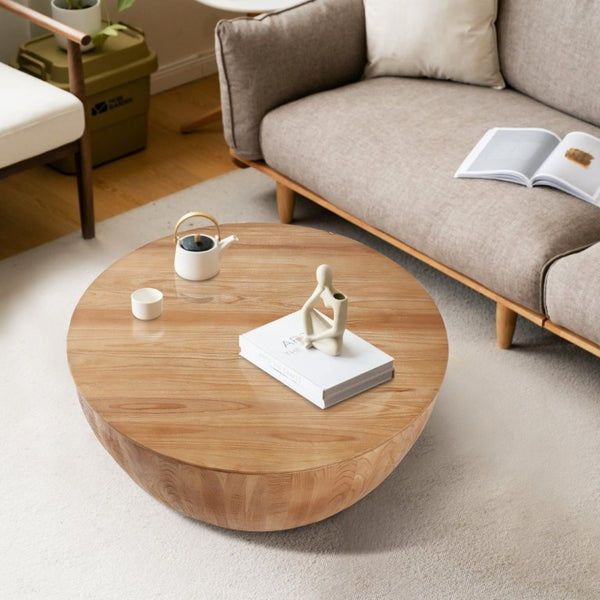English Elm 35.43Vintage Barrel Coffee Table Solid Fir Wood with Hidden Storage Living Room W757119054