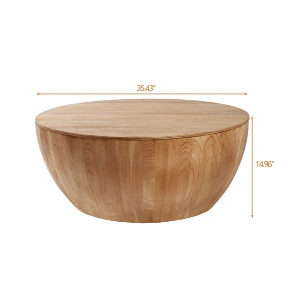 English Elm 35.43Vintage Barrel Coffee Table Solid Fir Wood with Hidden Storage Living Room W757119054