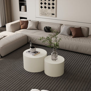 English Elm Wave Stripe Nesting Coffee Tables Mdf Set of Two for Scandinavian Living Room Decor Beige W757P144012