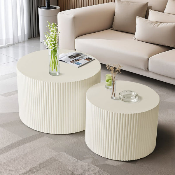English Elm Wave Stripe Nesting Coffee Tables Mdf Set of Two for Scandinavian Living Room Decor Beige W757P144012