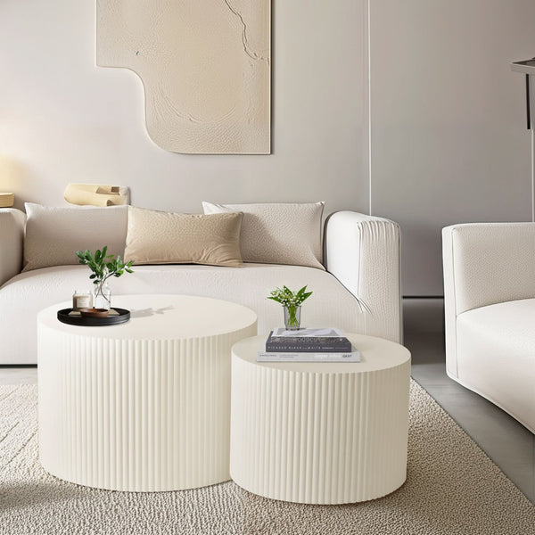 English Elm Wave Stripe Nesting Coffee Tables Mdf Set of Two for Scandinavian Living Room Decor Beige W757P144012