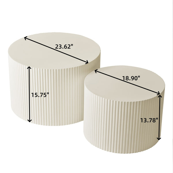 English Elm Wave Stripe Nesting Coffee Tables Mdf Set of Two for Scandinavian Living Room Decor Beige W757P144012