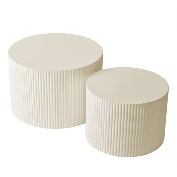 English Elm Wave Stripe Nesting Coffee Tables Mdf Set of Two for Scandinavian Living Room Decor Beige W757P144012