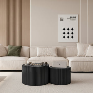 English Elm Wave Stripe Nesting Coffee Tables Mdf Set of Two for Scandinavian Living Room Decor Black W757P144014