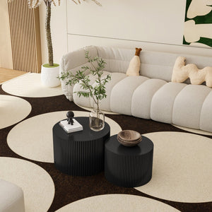 English Elm Wave Stripe Nesting Coffee Tables Mdf Set of Two for Scandinavian Living Room Decor Black W757P144014