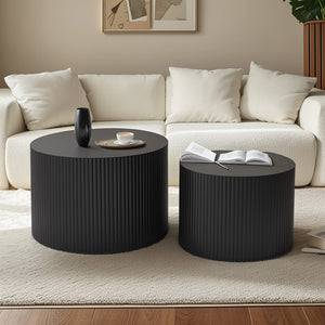 English Elm Wave Stripe Nesting Coffee Tables Mdf Set of Two for Scandinavian Living Room Decor Black W757P144014