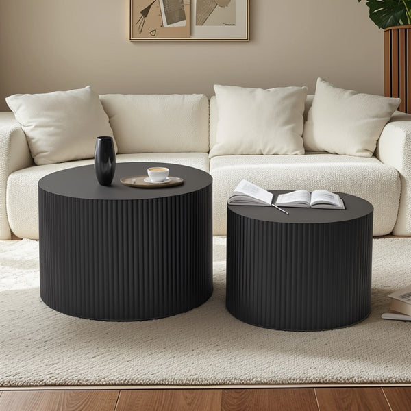 English Elm Wave Stripe Nesting Coffee Tables Mdf Set of Two for Scandinavian Living Room Decor Black W757P144014