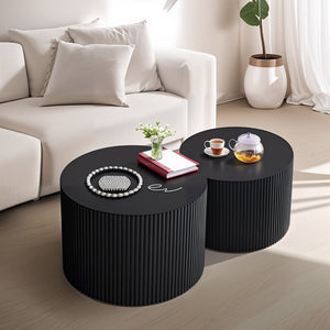 English Elm Wave Stripe Nesting Coffee Tables Mdf Set of Two for Scandinavian Living Room Decor Black W757P144014