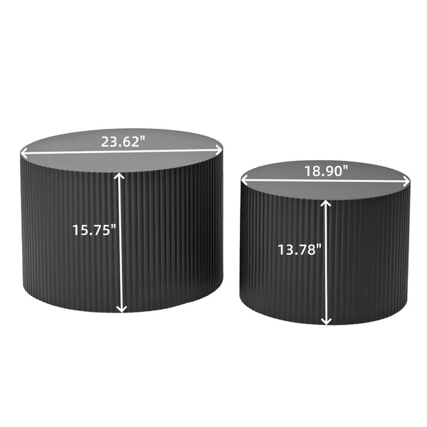 English Elm Wave Stripe Nesting Coffee Tables Mdf Set of Two for Scandinavian Living Room Decor Black W757P144014