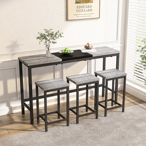 English Elm Modern Industrial Pub Table Set with 3 Hanging Stools Iron Frame Kitchen Bar W757P146464
