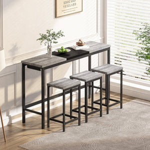 English Elm Modern Industrial Pub Table Set with 3 Hanging Stools Iron Frame Kitchen Bar W757P146464