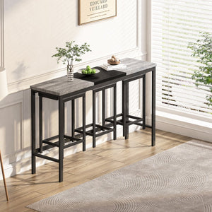 English Elm Modern Industrial Pub Table Set with 3 Hanging Stools Iron Frame Kitchen Bar W757P146464