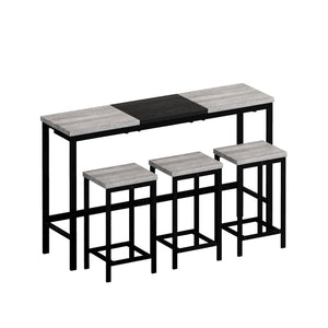 English Elm Modern Industrial Pub Table Set with 3 Hanging Stools Iron Frame Kitchen Bar W757P146464