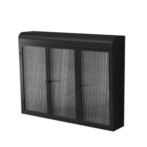 English Elm 3 Door Arched Glass Wall Cabinet Matte Black Finish for Kitchen Bath or Living Room W757P221501