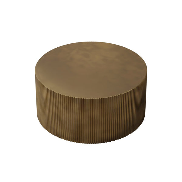 English Elm 35.83" Round Drum Coffee Table Antique Brass Wave Embossed Mdf for Living Room W757P222594