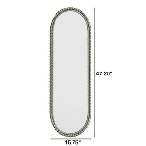 English Elm Iron Framed Oval Wall Mirror with Antique Silver Finish and Decorative Ironwork Detail W757P266577