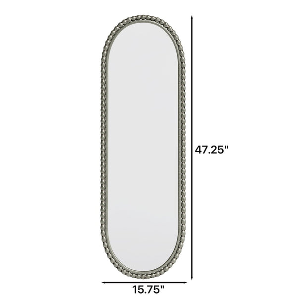 English Elm Iron Framed Oval Wall Mirror with Antique Silver Finish and Decorative Ironwork Detail W757P266577