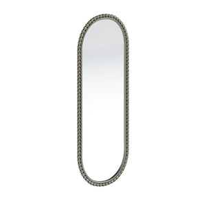 English Elm Iron Framed Oval Wall Mirror with Antique Silver Finish and Decorative Ironwork Detail W757P266577