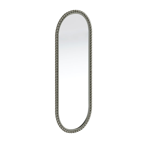 English Elm Iron Framed Oval Wall Mirror with Antique Silver Finish and Decorative Ironwork Detail W757P266577