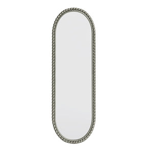 English Elm Iron Framed Oval Wall Mirror with Antique Silver Finish and Decorative Ironwork Detail W757P266577