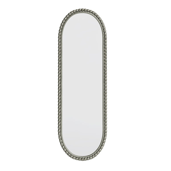 English Elm Iron Framed Oval Wall Mirror with Antique Silver Finish and Decorative Ironwork Detail W757P266577