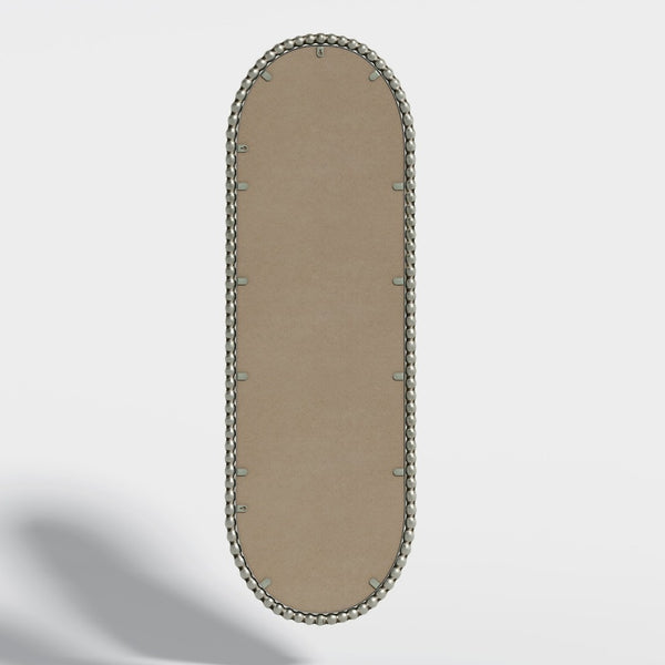 English Elm Iron Framed Oval Wall Mirror with Antique Silver Finish and Decorative Ironwork Detail W757P266577