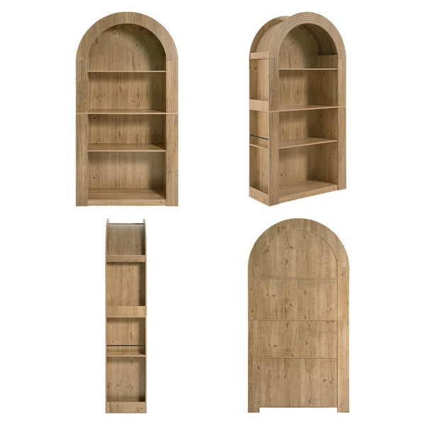 English Elm 78.74" Arched Four-tier Open Bookcase Mid-century Wood-grain Finish for Living Spaces Natural W757P308451