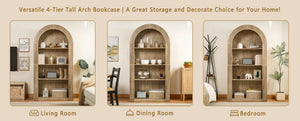 English Elm 78.74" Arched Four-tier Open Bookcase Mid-century Wood-grain Finish for Living Spaces Natural W757P308451