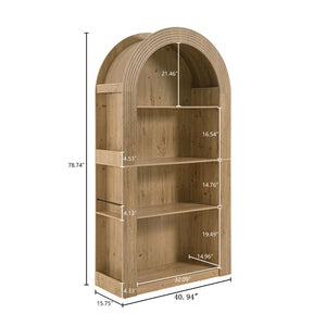 English Elm 78.74" Arched Four-tier Open Bookcase Mid-century Wood-grain Finish for Living Spaces Natural W757P308451