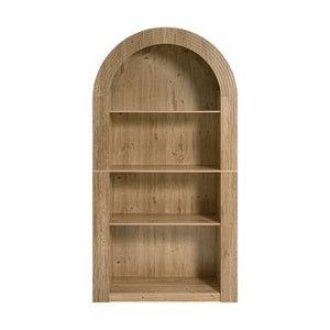 English Elm 78.74" Arched Four-tier Open Bookcase Mid-century Wood-grain Finish for Living Spaces Natural W757P308451