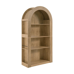 English Elm 78.74" Arched Four-tier Open Bookcase Mid-century Wood-grain Finish for Living Spaces Natural W757P308451