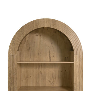 English Elm 78.74" Arched Four-tier Open Bookcase Mid-century Wood-grain Finish for Living Spaces Natural W757P308451