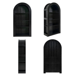 English Elm 78.74" Arched Four-tier Open Bookcase Mid-century Wood-grain Finish for Living Spaces Black W757P308452