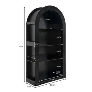 English Elm 78.74" Arched Four-tier Open Bookcase Mid-century Wood-grain Finish for Living Spaces Black W757P308452