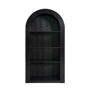 English Elm 78.74" Arched Four-tier Open Bookcase Mid-century Wood-grain Finish for Living Spaces Black W757P308452