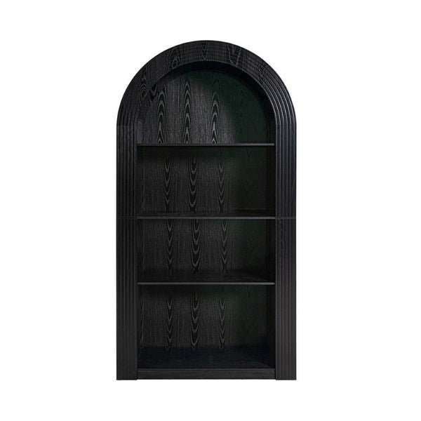 English Elm 78.74" Arched Four-tier Open Bookcase Mid-century Wood-grain Finish for Living Spaces Black W757P308452