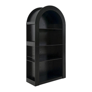 English Elm 78.74" Arched Four-tier Open Bookcase Mid-century Wood-grain Finish for Living Spaces Black W757P308452