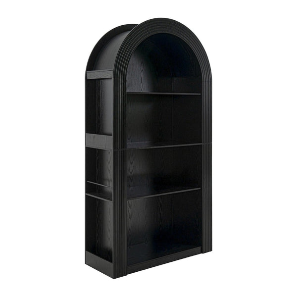 English Elm 78.74" Arched Four-tier Open Bookcase Mid-century Wood-grain Finish for Living Spaces Black W757P308452
