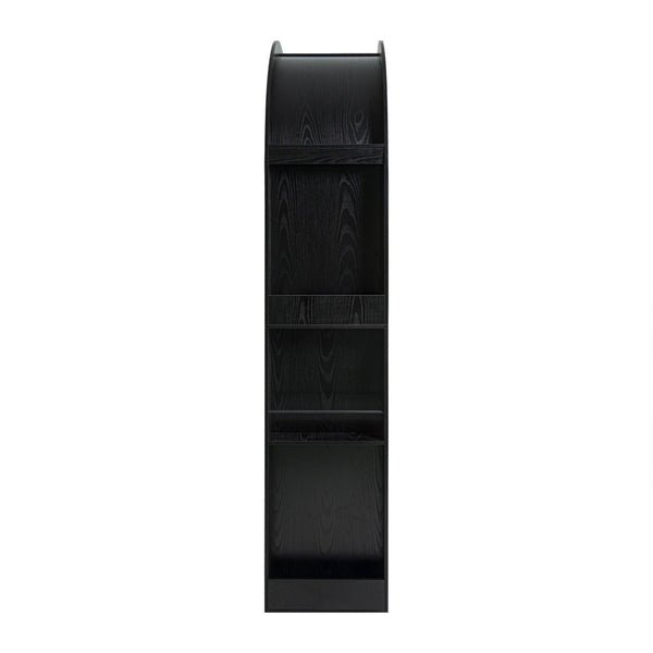 English Elm 78.74" Arched Four-tier Open Bookcase Mid-century Wood-grain Finish for Living Spaces Black W757P308452
