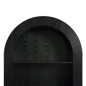 English Elm 78.74" Arched Four-tier Open Bookcase Mid-century Wood-grain Finish for Living Spaces Black W757P308452
