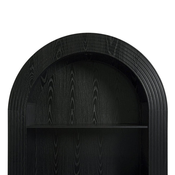 English Elm 78.74" Arched Four-tier Open Bookcase Mid-century Wood-grain Finish for Living Spaces Black W757P308452