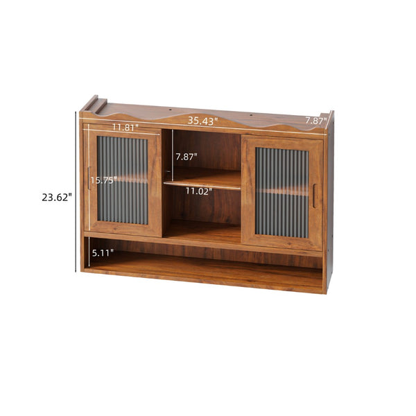English Elm 35.4Retro Solid Wood Wall Cabinet with Glass Sliding Doors Three Shelf Compact Storage' Let Me Count: = = 10 Chars W757P325921
