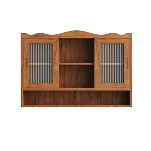 English Elm 35.4Retro Solid Wood Wall Cabinet with Glass Sliding Doors Three Shelf Compact Storage' Let Me Count: = = 10 Chars W757P325921