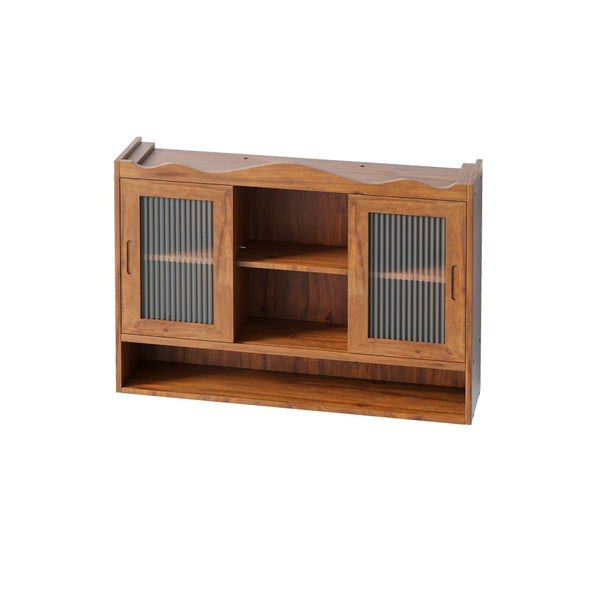 English Elm 35.4Retro Solid Wood Wall Cabinet with Glass Sliding Doors Three Shelf Compact Storage' Let Me Count: = = 10 Chars W757P325921