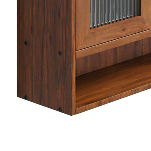 English Elm 35.4Retro Solid Wood Wall Cabinet with Glass Sliding Doors Three Shelf Compact Storage' Let Me Count: = = 10 Chars W757P325921