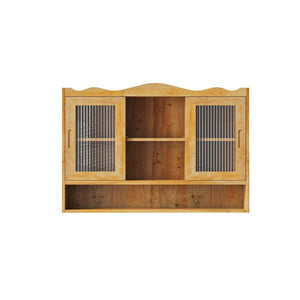 English Elm 35.4Retro Wall Cabinet Sliding Glass Doors Solid Wood Frame Three Shelf Bathroom Kitchen W757P325953