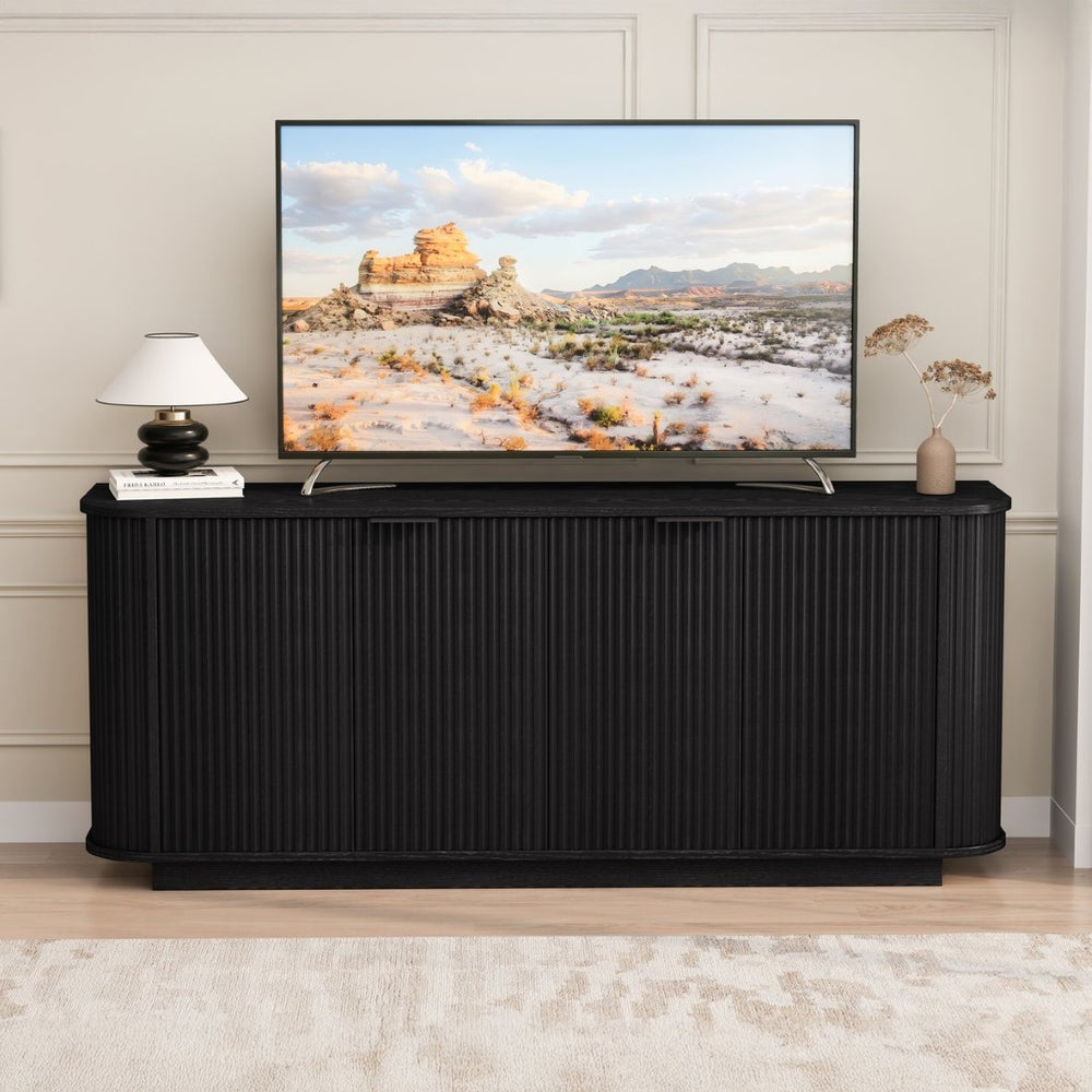 English Elm 63"wavy Sculptural Matte Sideboard with Wave Front Doors and Adjustable Interior Shelving Black W757P330674